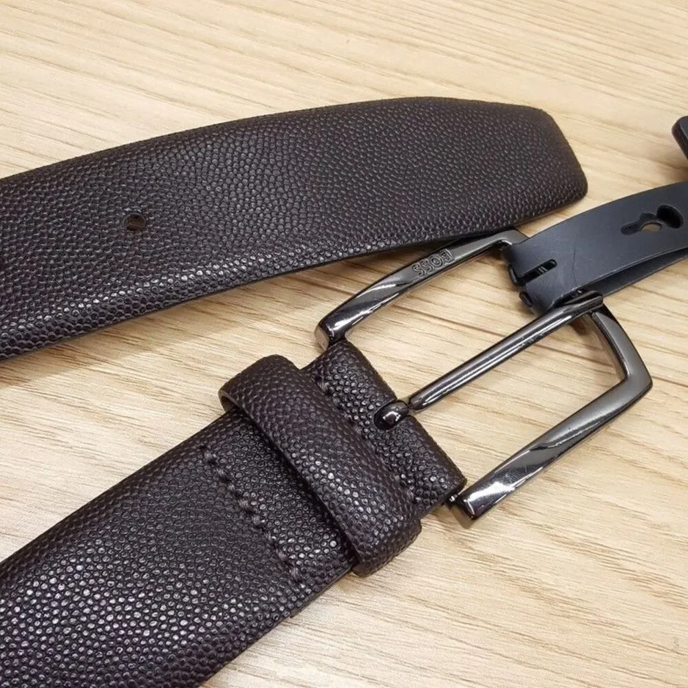 HUGO BOSS Belt Mens Size 42 Chocolate Brown Grained Leather CLAUS